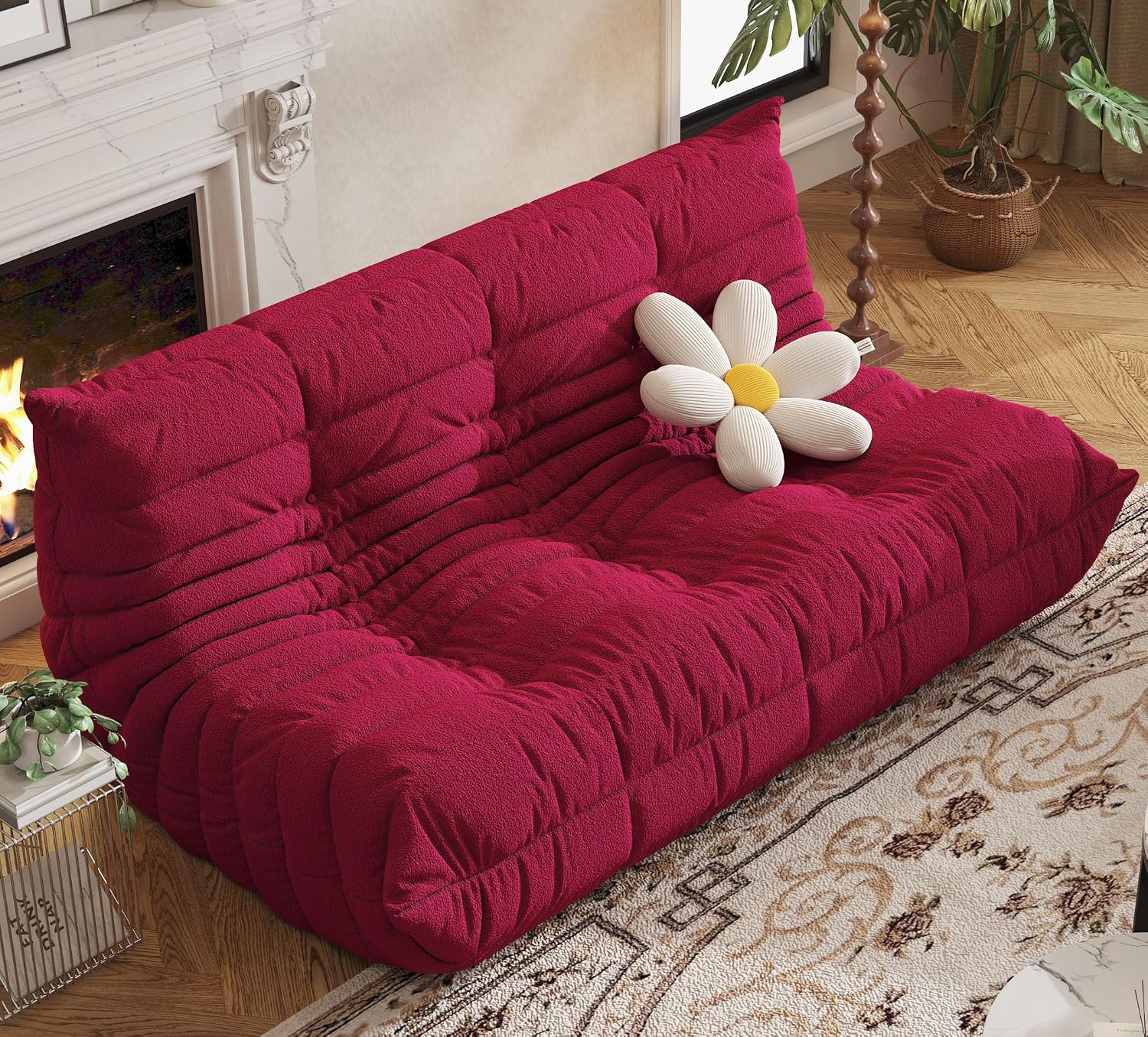 3-Seater Giant Loveseat Boneless Bean Bag Chair for Adults - Teddy Fleece Fireside Accent Chair with Memory Foam, Comfy Lazy Floor Sofa Couch Chaise Lounge for Living Room Bedroom Theater