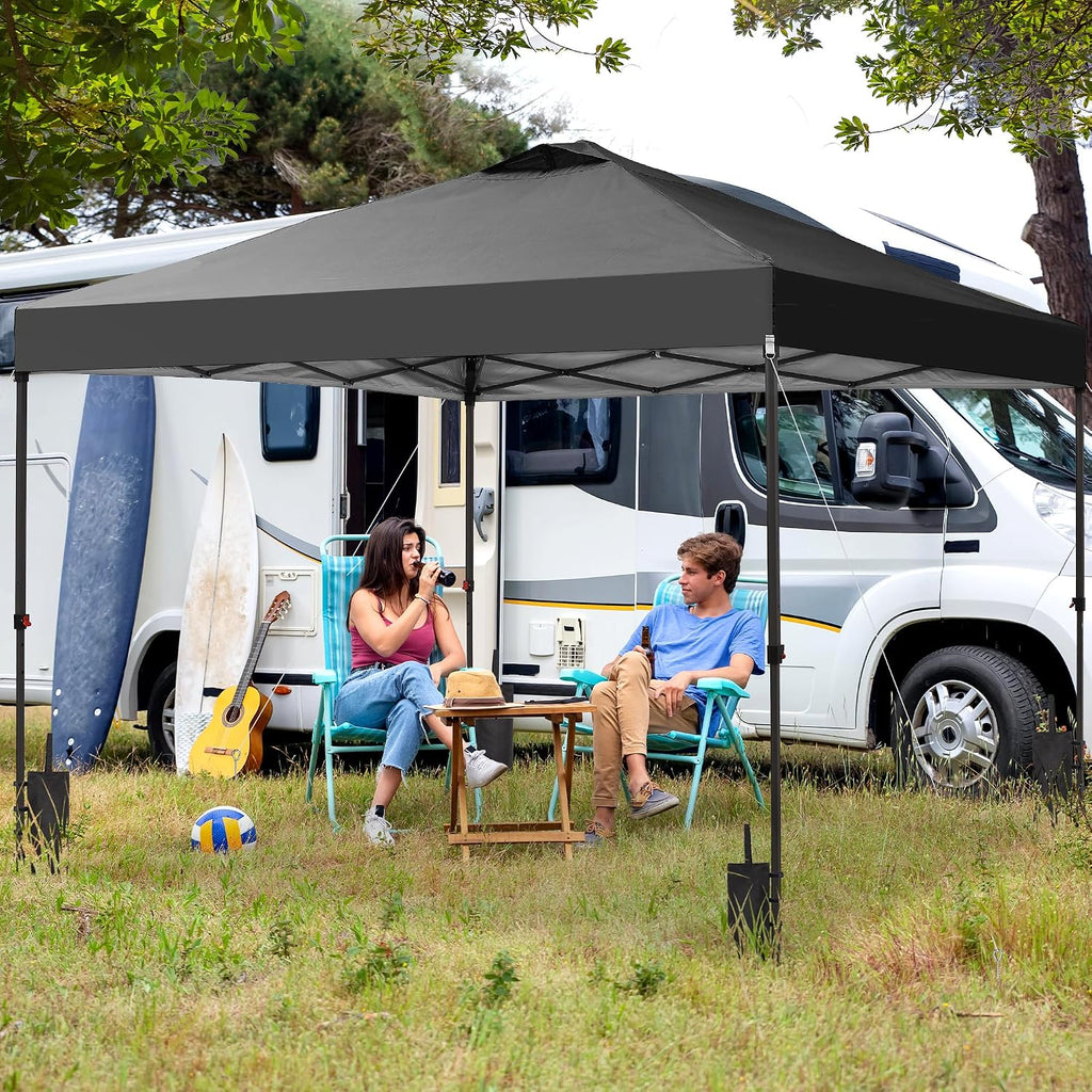 GDY 12x12 Pop Up Canopy Patio Carpas, One Push Set up with Central Lock Canopy with Wheeled Carry Bag, Included 4 Sandbaogs,8 Stakes and 4 Ropes, Black