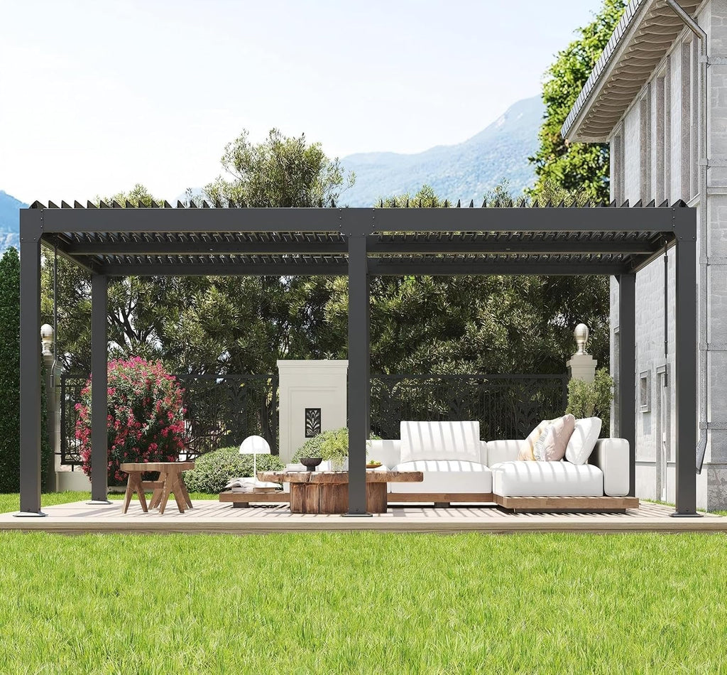 Louvered Pergola 10Ft x 20Ft - Adjustable Aluminum Hardtop Gazebo with Integrated Drainage, Waterproof Outdoor Patio Cover for Deck, Backyard