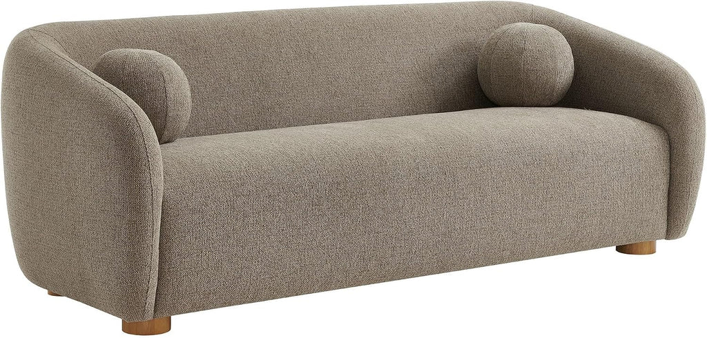 Modway Holland 85 Inch Minimalist Curved Back Sofa in Taupe – Chenille Fabric Sofa with Ball Throw Pillows and Wood Feet – Modern 3-Seater Couch for Living Room