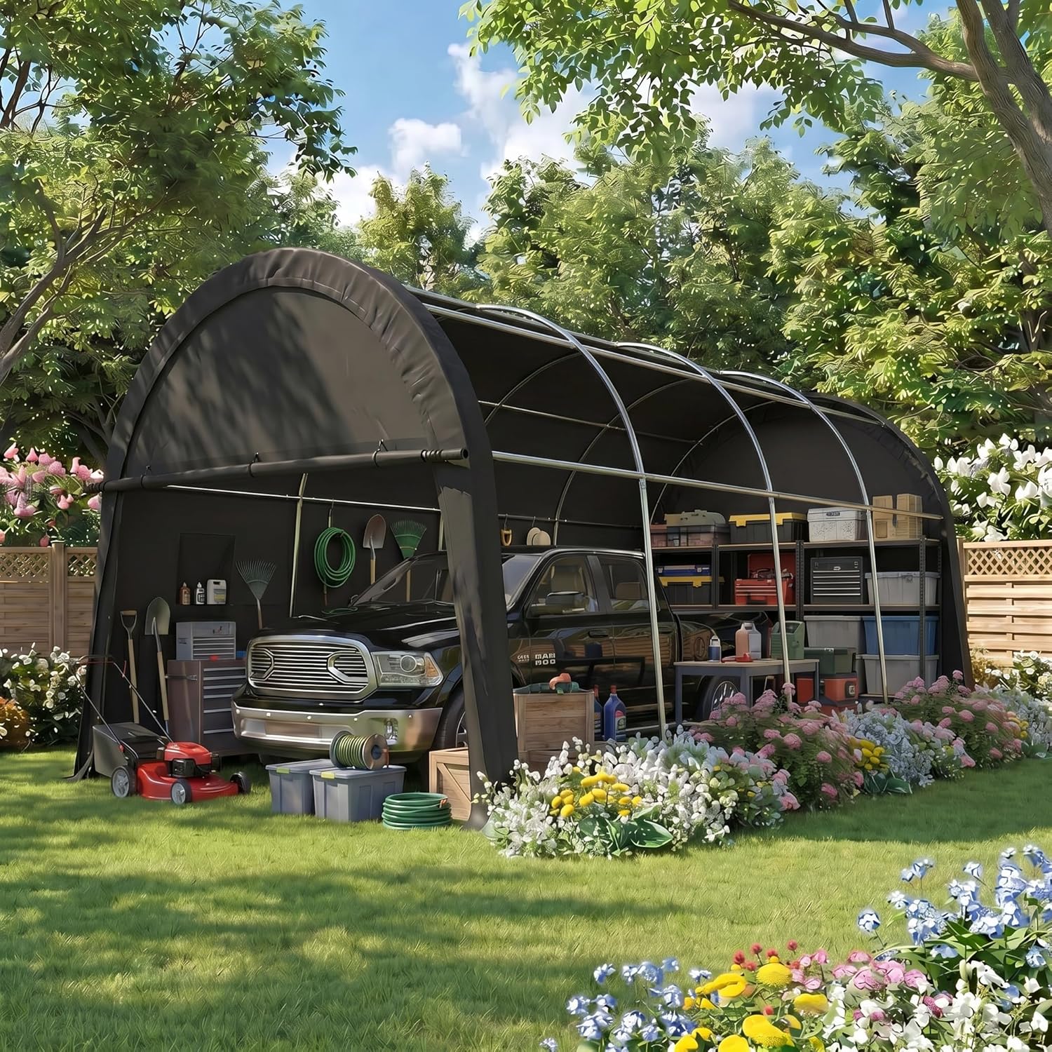 COBIZI Carport 12x20 Heavy Duty Storage Shelter Shed Portable Garage with All-Steel Metal Frame & Vents, Round Style Outdoor Storage Shed for Car, Truck, Boat, Waterproof Carport Canopy Anti-Snow