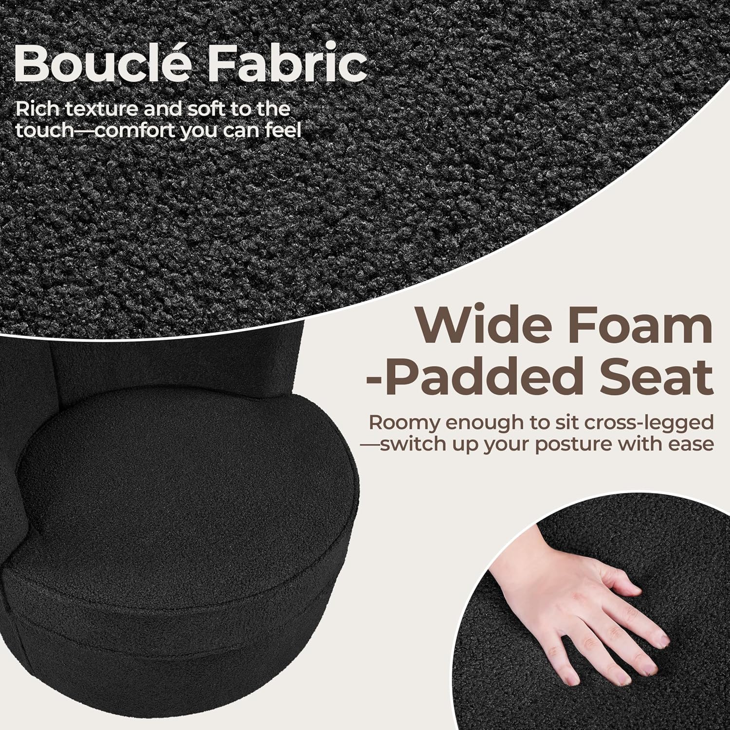 Yaheetech Swivel Barrel Accent Chair, 360 Degree Swivel Round Chairs with Removable Throw Pillow, Soft Boucle Single Arm Sofa for Living Room Bedroom Reading, Black