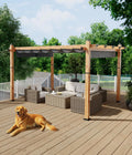 GarveeLife 10 x 13 ft Wood-Grain Outdoor Pergola with Retractable Canopy UV Protection Rust-Resistant Sturdy 4-Side Base for Patio Garden Backyard Deck (Gray)