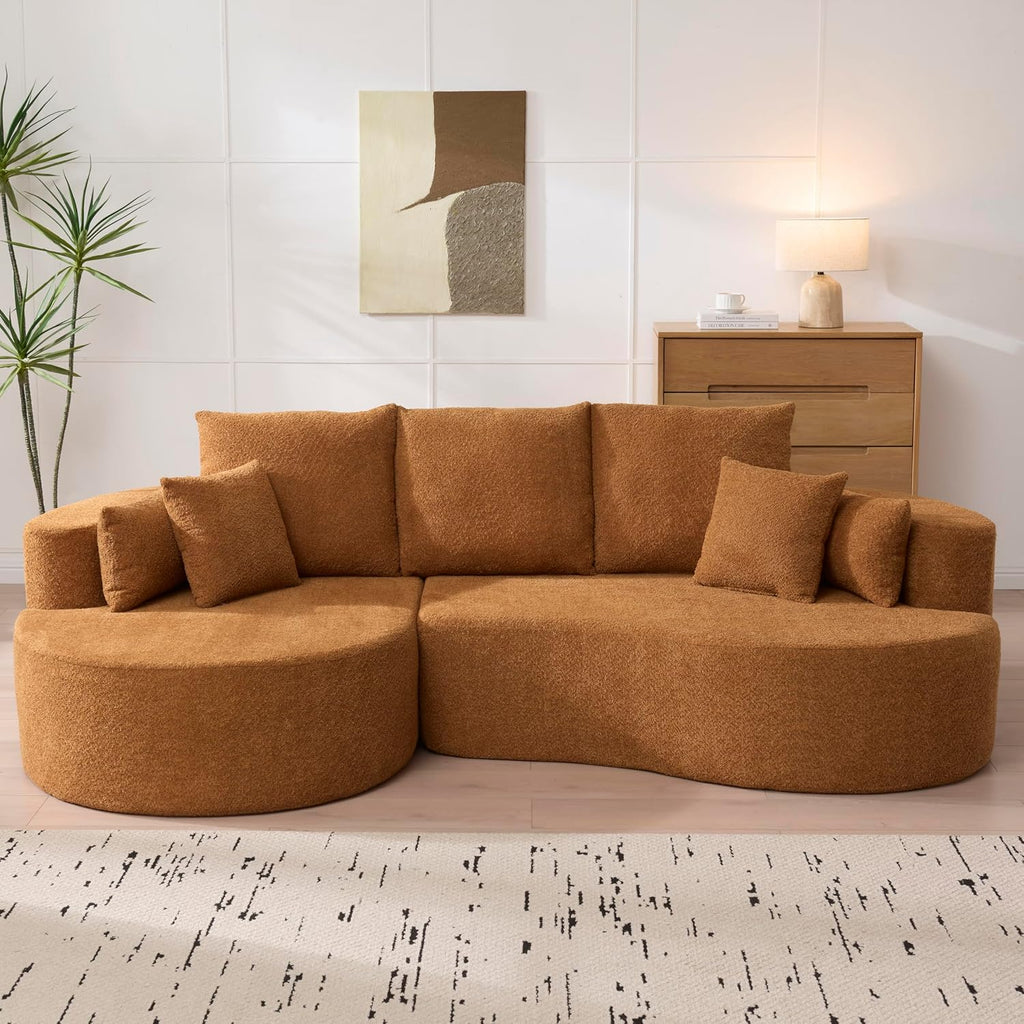 Christopher Knight Home Carden 106' Curved Modular Sectional Sofa, Fabric Upholstered Comfy Sofa Couch with Chaise Lounge, Modern Cloud Couch with Deep Seat, No Assembly Required, Browish Orange
