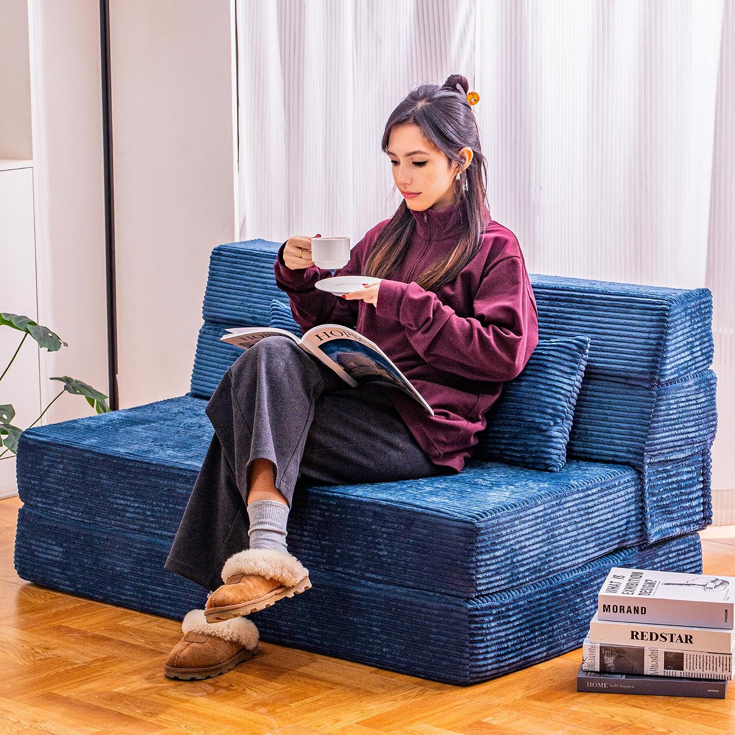 Cvortll Folding Sofa Bed, Convertible Sleeper Chair with Pillow, High Density Memory Foam Fold Out Couch, Foldable Mattress Futon Sofa for Living Room/Dorm/Guest Use/Apartment/Home Office