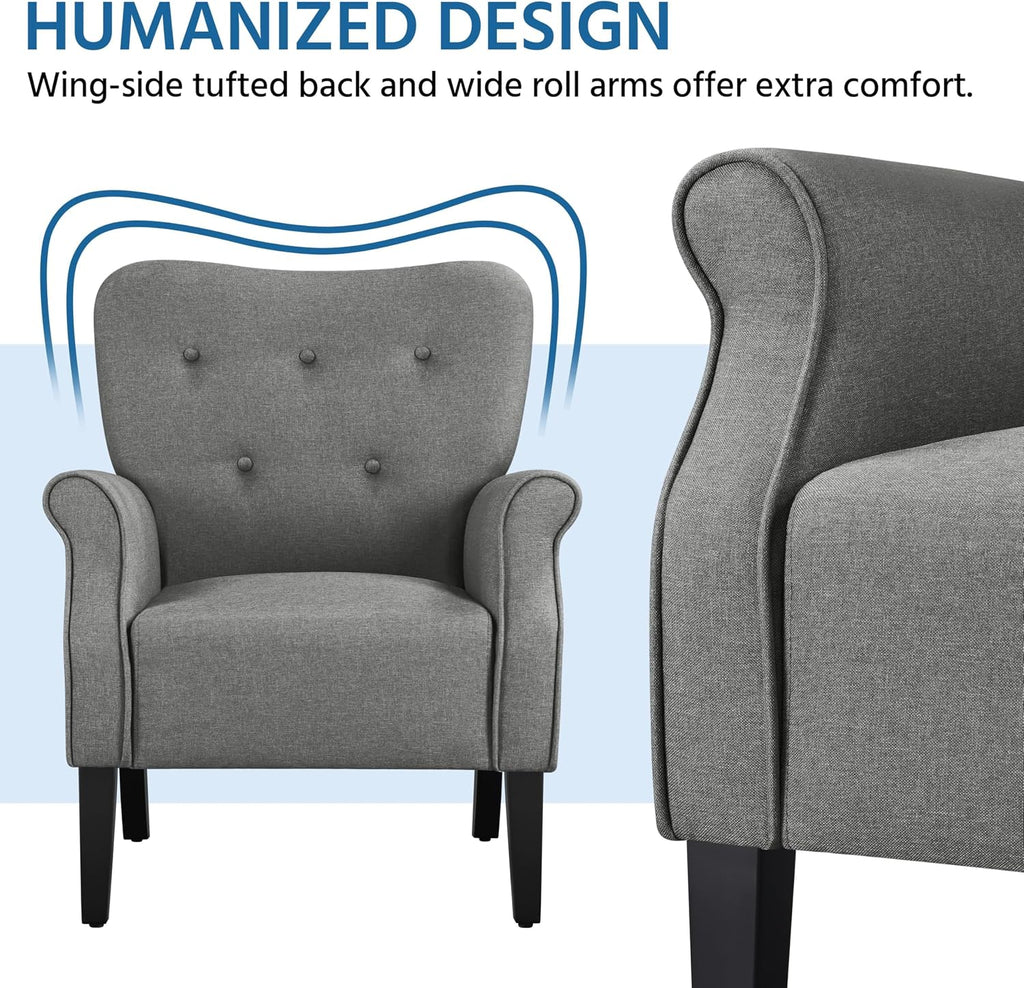Yaheetech Modern Armchair, Mid Century Accent Chair with Sturdy Wood Legs and High Back for Small Space, Upholstered Fabric Sofa Club Chair for Living Room/Bedroom/Office, Set of 2, Dark Gray