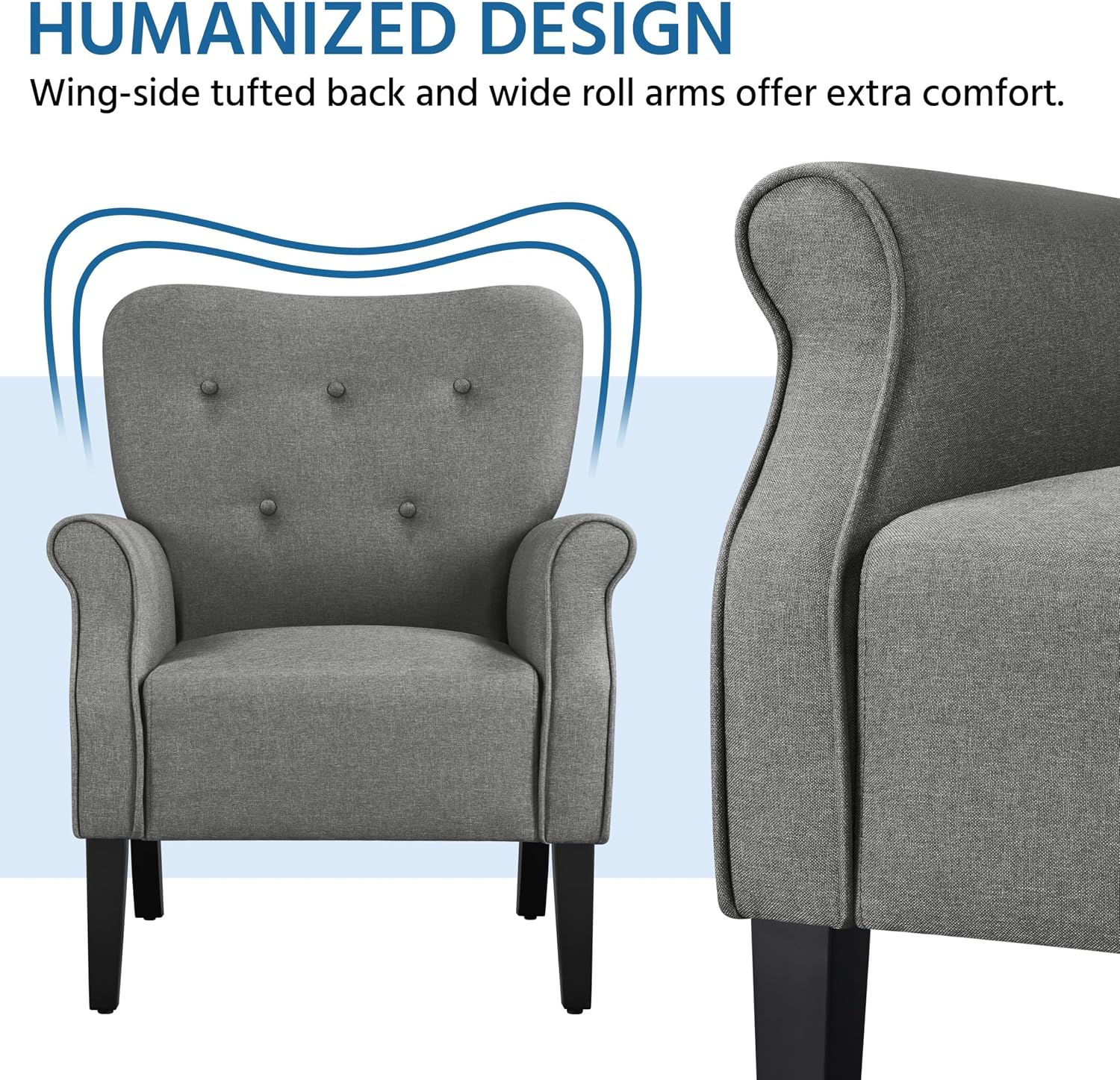 Yaheetech Modern Armchair, Mid Century Accent Chair with Sturdy Wood Legs and High Back for Small Space, Upholstered Fabric Sofa Club Chair for Living Room/Bedroom/Office, Set of 2, Dark Gray