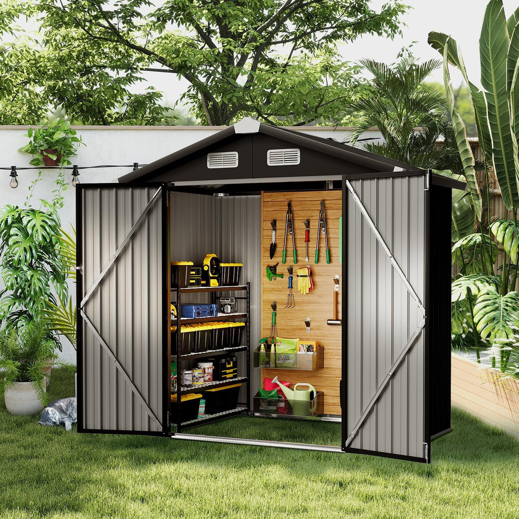 6.4' x 4' Outdoor Metal Storage Shed, Lockable Utility Garden Shed for Tools, Bikes, and Equipment, Perfect for Backyard, Patio, and Poolside (Black)