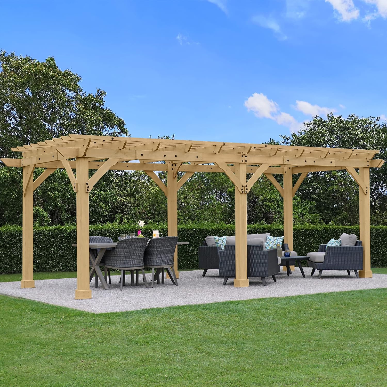 Yardistry 10 x 22 Meridian Cedar Wood Pergola for Patios, Decks, Garden, Backyard, Durable