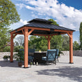 Big Leaf Wood Gazebo 10'x12', Cedar Frame Hardtop Gazebo with Double Galvanized Steel Roof & Grill Shelter, Sturdy Hook Design for Outdoor Patio, Deck, Garden and Backyard