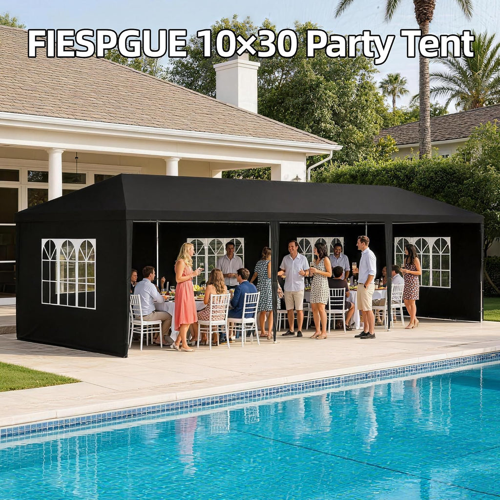 10x30 Party Tent Heavy Duty Outdoor Canopy Tents for Parties with 5 Removable Sidewalls Outside Large Gazebo Shelter Carpas para Fiestas for Backyard Patio Events Wedding BBQ, Black