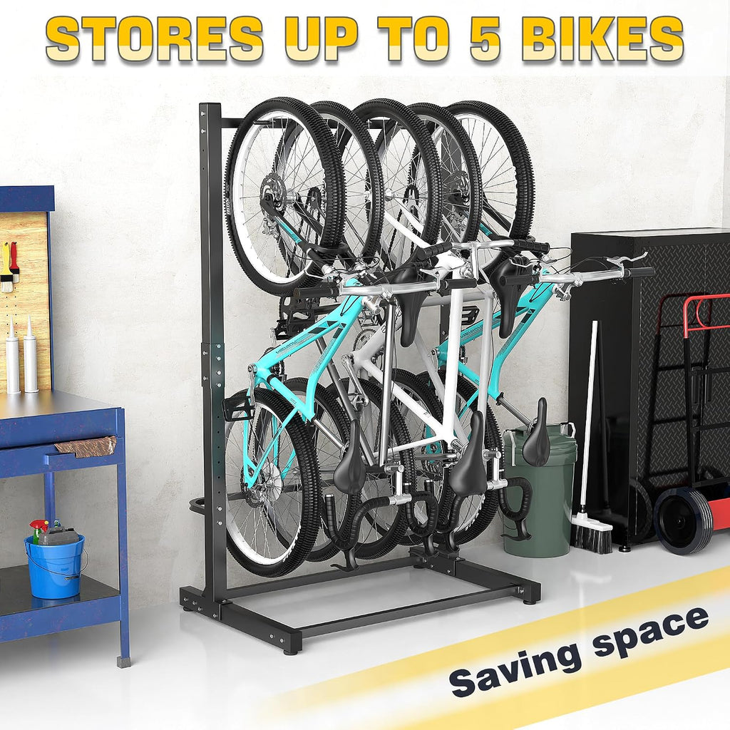 Ultrawall Freestanding Bike Rack, Vertical Bike Storage Stand for Garage, Indoor Bicycle Organizer, Holds Up to 5 Bikes