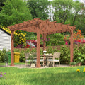 BlueWish 10'x10' Outdoor Pergola, Patio Cedar Wood Gazebo Outdoor Backyard Gazebo Pergola Kits with Slatted Roof Trellis & Stakes for Deck Grill Party Garden