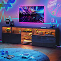 Hlivelood LED TV Stand for 85 Inch TV, Modern TV Stand with Power Outlet, High Glossy Modern TV Console Entertainment Center with Storage and LED Lights for Living Room, Bedroom, Black