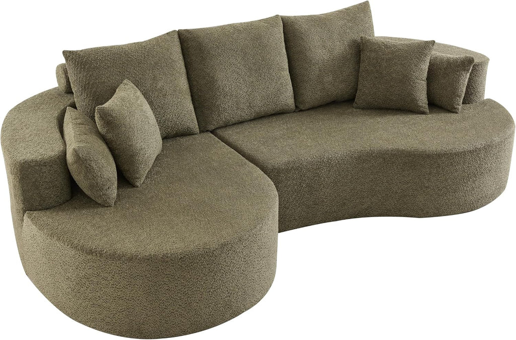 Christopher Knight Home Carden 106' Curved Modular Sectional Sofa, Fabric Upholstered Comfy Sofa Couch with Chaise Lounge, Modern Cloud Couch with Deep Seat, No Assembly Required, Olive Green