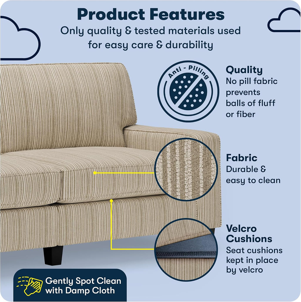 Serta Palisades 78' Track Arm Sofa, Easy Care Polyester, Soft Pillow Back, Pocket Coil Seat Cushions, Removable Covers, Loveseat or Couch for Small Spaces, Living Rooms or Bedrooms, Beige