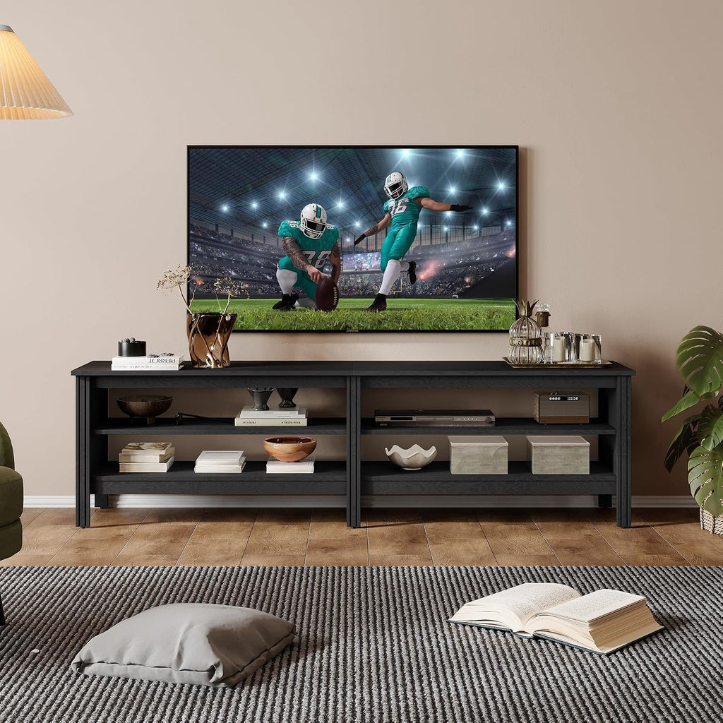 WAMPAT Modern TV Stand for 75 Inch TV, Entertainment Center for 55 60 65 70 inch TV Console Table with 4 Cubby Storage for Living Room Bedroom, Black
