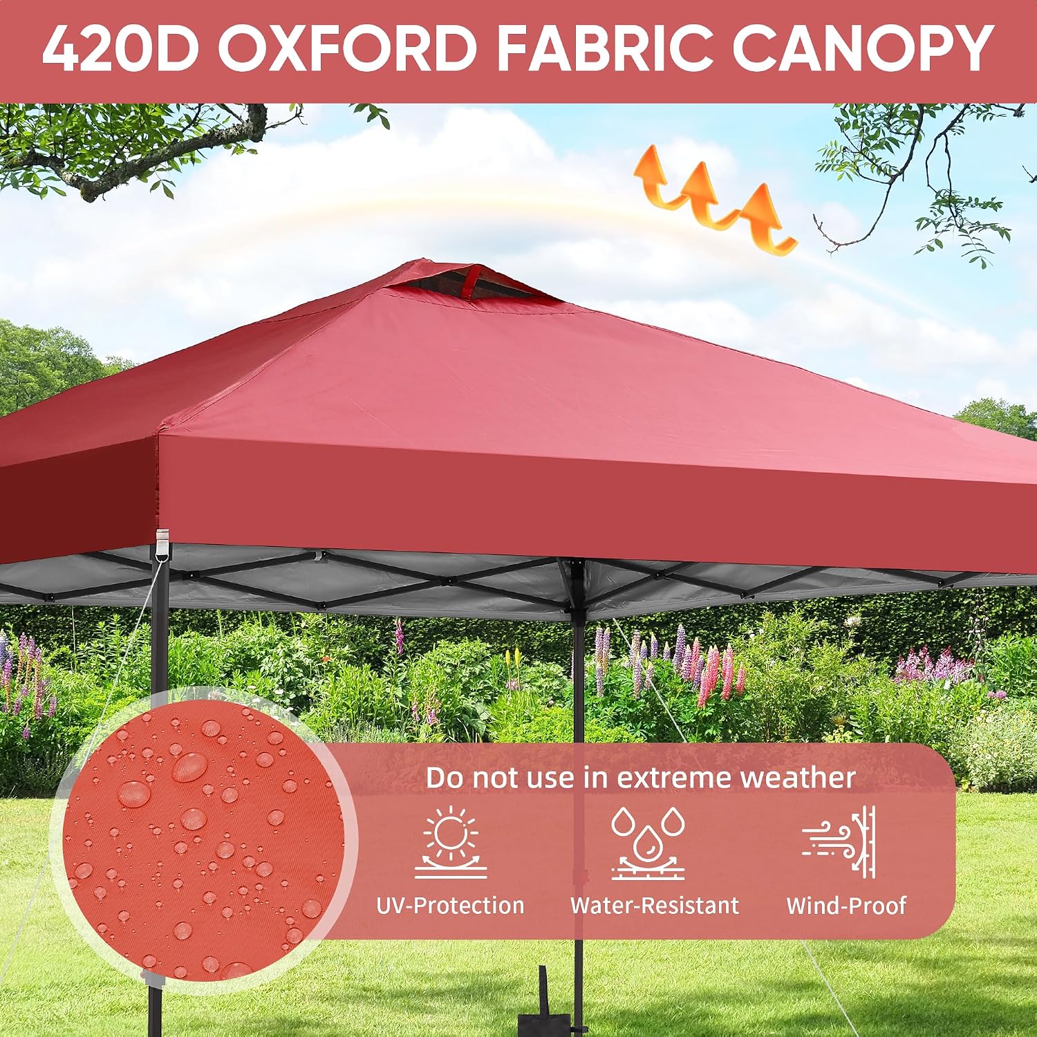 GDY 12x12 Pop Up Canopy Patio Carpas, One Push Set up with Central Lock Canopy with Wheeled Carry Bag, Included 4 Sandbaogs,8 Stakes and 4 Ropes, Red