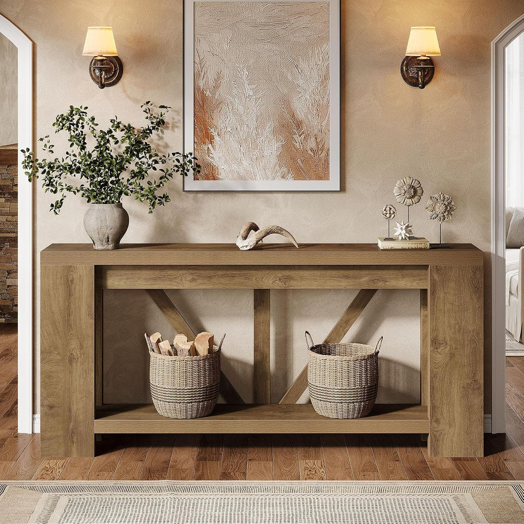 Tribesigns 70.9' Extra Long Entryway Table, Farmhouse Wood Console Tables with Storage Shelf, Modern Rustic Sofa Foyer Tables for Entryway, Behind Couch, Living Room, Entrance, Brown