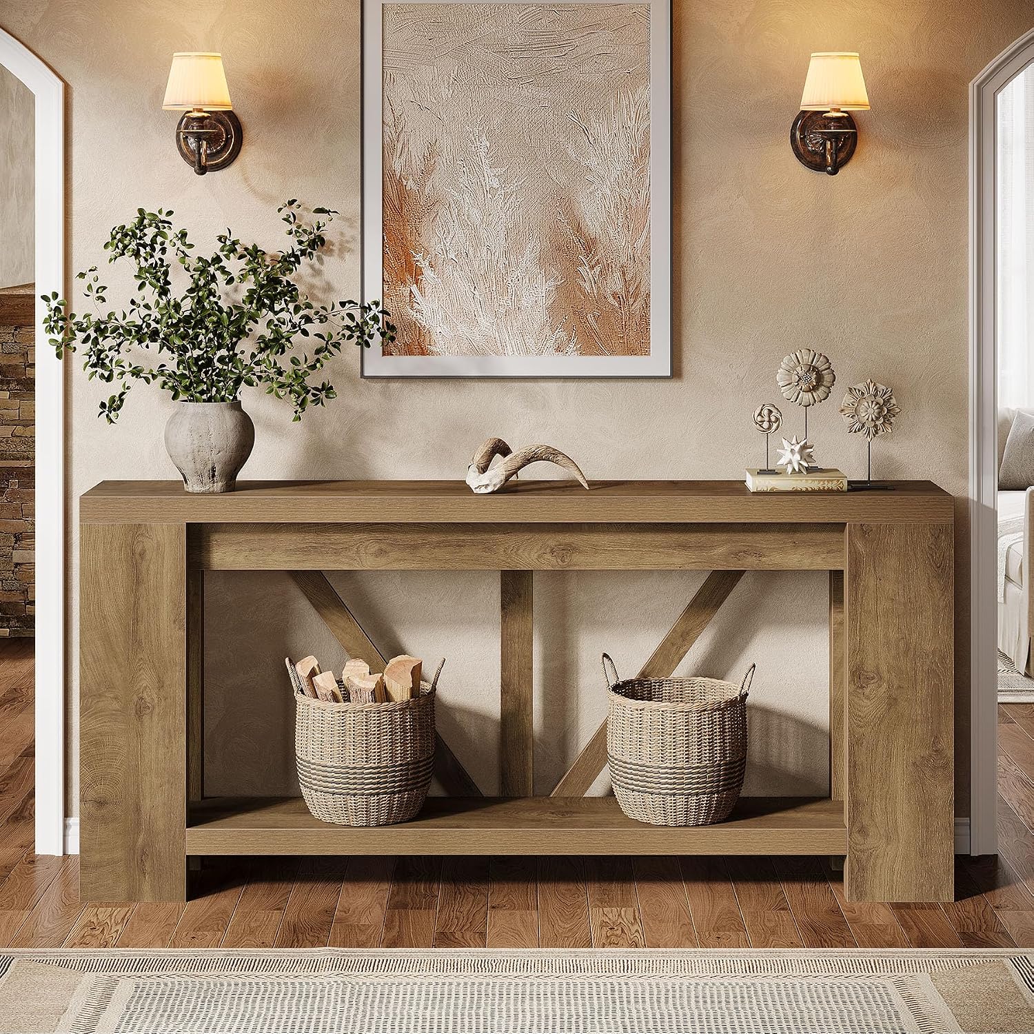 Tribesigns 70.9' Extra Long Entryway Table, Farmhouse Wood Console Tables with Storage Shelf, Modern Rustic Sofa Foyer Tables for Entryway, Behind Couch, Living Room, Entrance, Brown