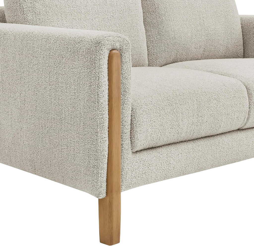 Modway Hawken 54 Inch Boucle Loveseat in Parchment Beech with Wood Legs – Mid-Century Modern Small Space 2-Seater Sofa for Living Room, Bedroom, or Office Lounge