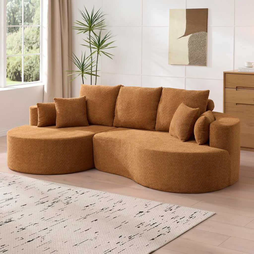 Christopher Knight Home Carden 106' Curved Modular Sectional Sofa, Fabric Upholstered Comfy Sofa Couch with Chaise Lounge, Modern Cloud Couch with Deep Seat, No Assembly Required, Browish Orange