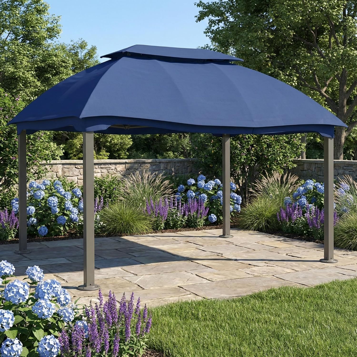 Garden Winds Reinforced RipLock 350 Replacement Canopy Top Cover Compatible with Domed 10' x 13' Gazebo Models L-GZ822PCO, D-GZ822PCO - True Navy