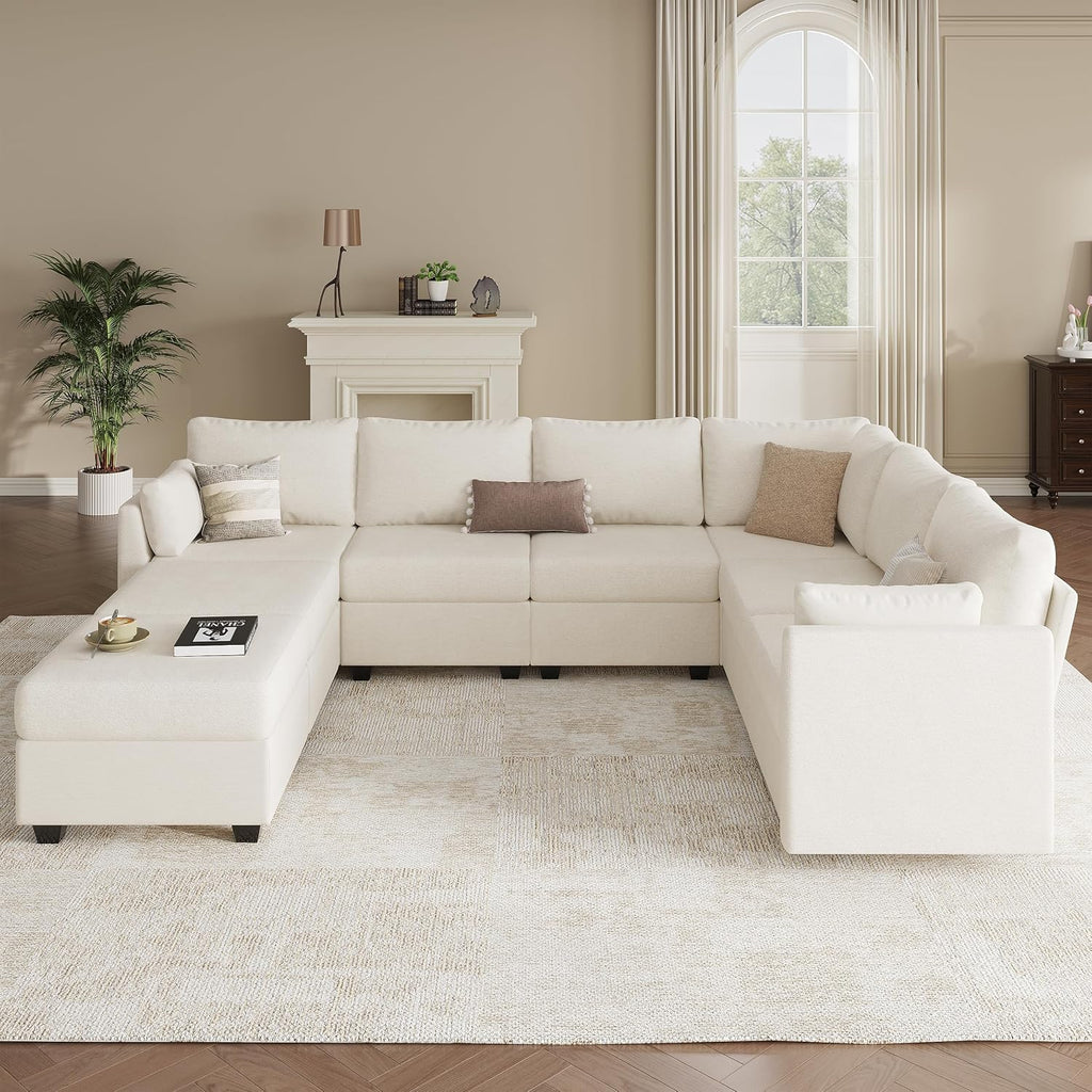 Modular Sectional Sofa Couches, Large Convertible Modular Couches with Storage, 8-Seater Sectional Sofa for Living Room, U Shaped Sectional Couch Sleeper Sofa with Chaise (Beige, 8 Seats)