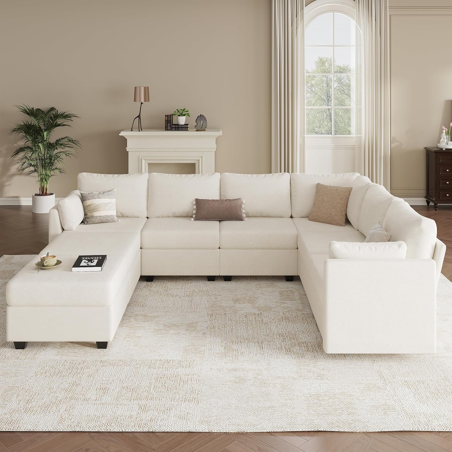 Modular Sectional Sofa Couches, Large Convertible Modular Couches with Storage, 8-Seater Sectional Sofa for Living Room, U Shaped Sectional Couch Sleeper Sofa with Chaise (Beige, 8 Seats)