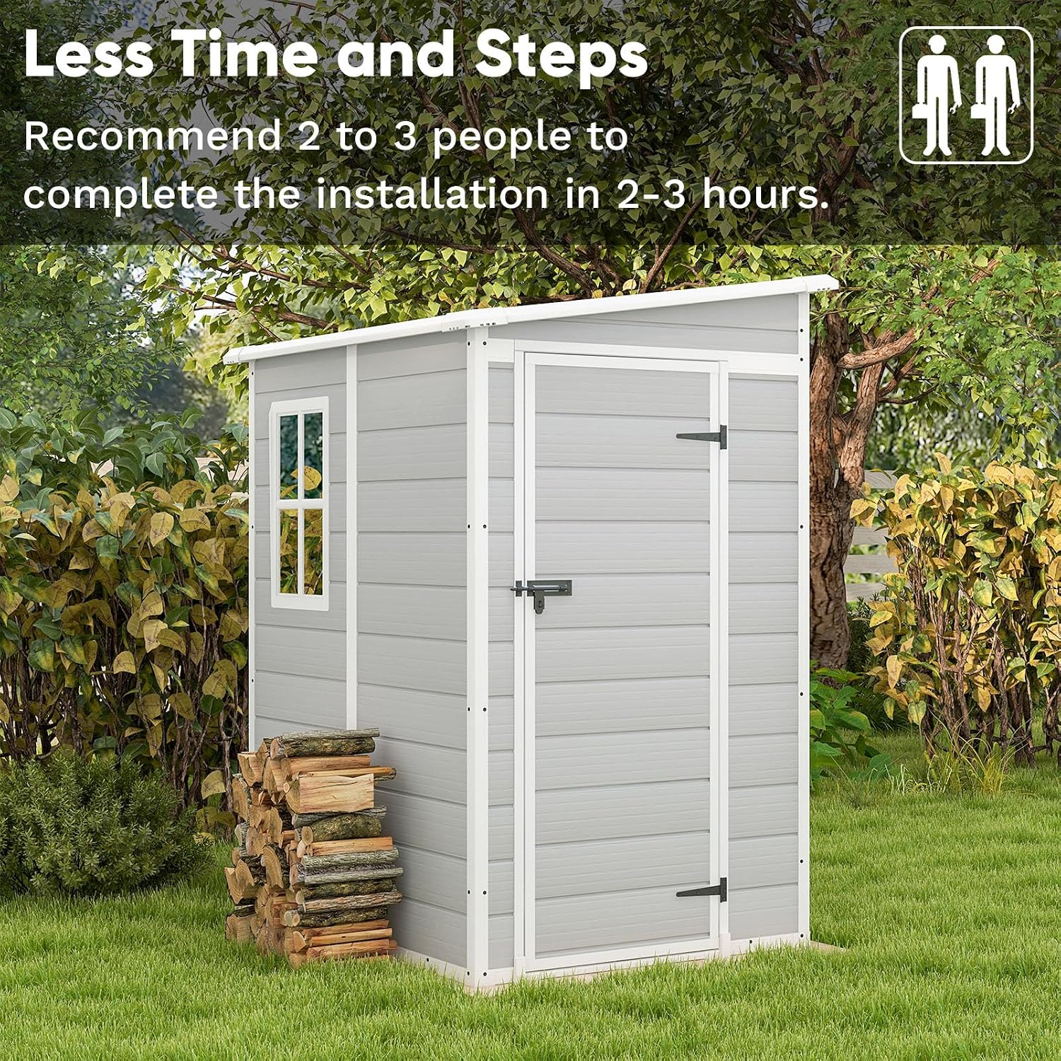 Patiowell 5x4 FT Outdoor Storage Shed with Floor, Resin Outside Storage Shed with Floor & Lockable & Window Door for Patio Furniture, Garden Tools and Bicycle, Light Gray