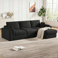 Vabches 106.6' Modular Sectional Sofa with Chaise, Comfy Cloud Sectional Couch, Modern L-Shape Corduroy Sofa with Deep Seat, Upholstered Couches for Living Room Bedroom,No Assembly Required (Black)
