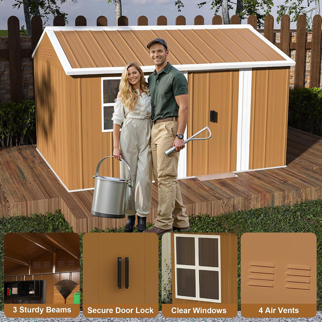 Leavader 12x8 FT Metal Storage Shed, Heavy-Duty Outdoor Matel Tool Shed with Windows, Lockable Door&Ventilation - Weatherproof Outdoor Garden Shed for Backyard, Lawn, Tool Organization