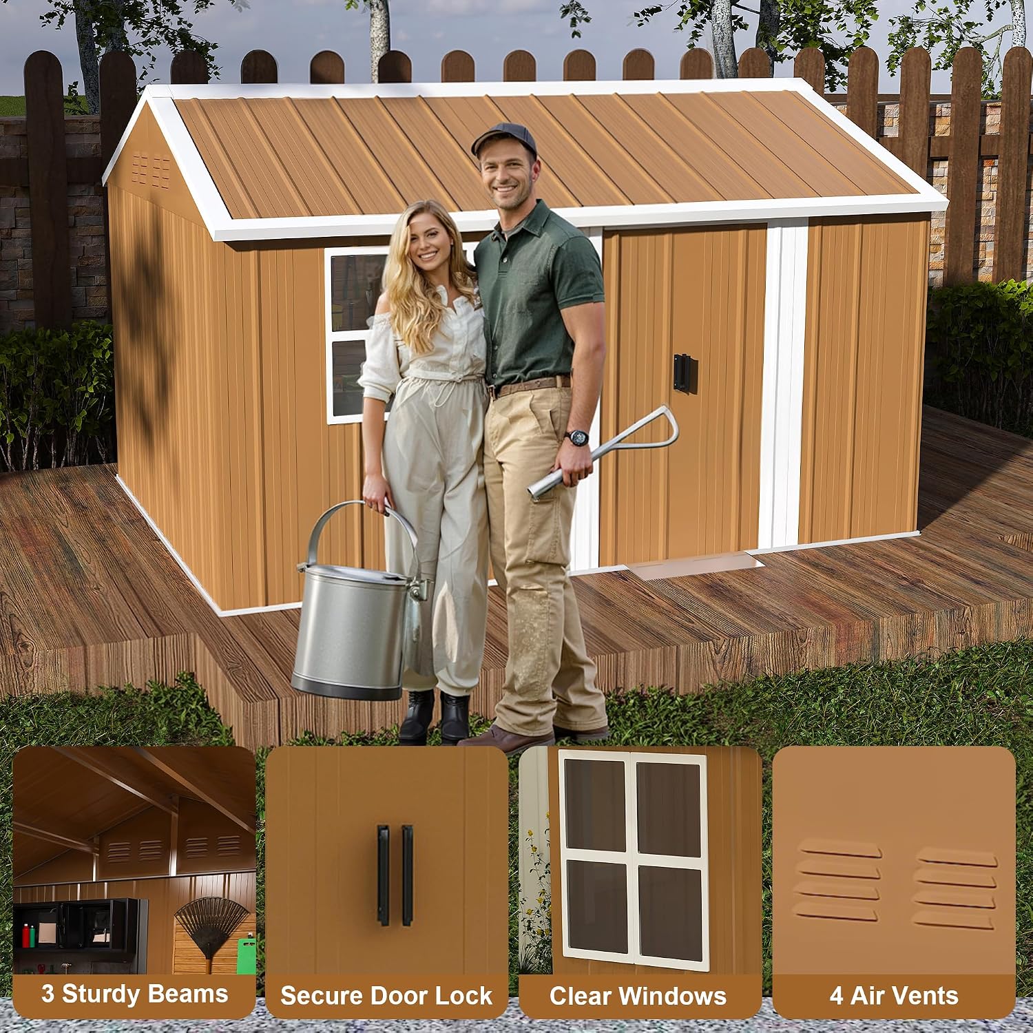 Leavader 12x8 FT Metal Storage Shed, Heavy-Duty Outdoor Matel Tool Shed with Windows, Lockable Door&Ventilation - Weatherproof Outdoor Garden Shed for Backyard, Lawn, Tool Organization
