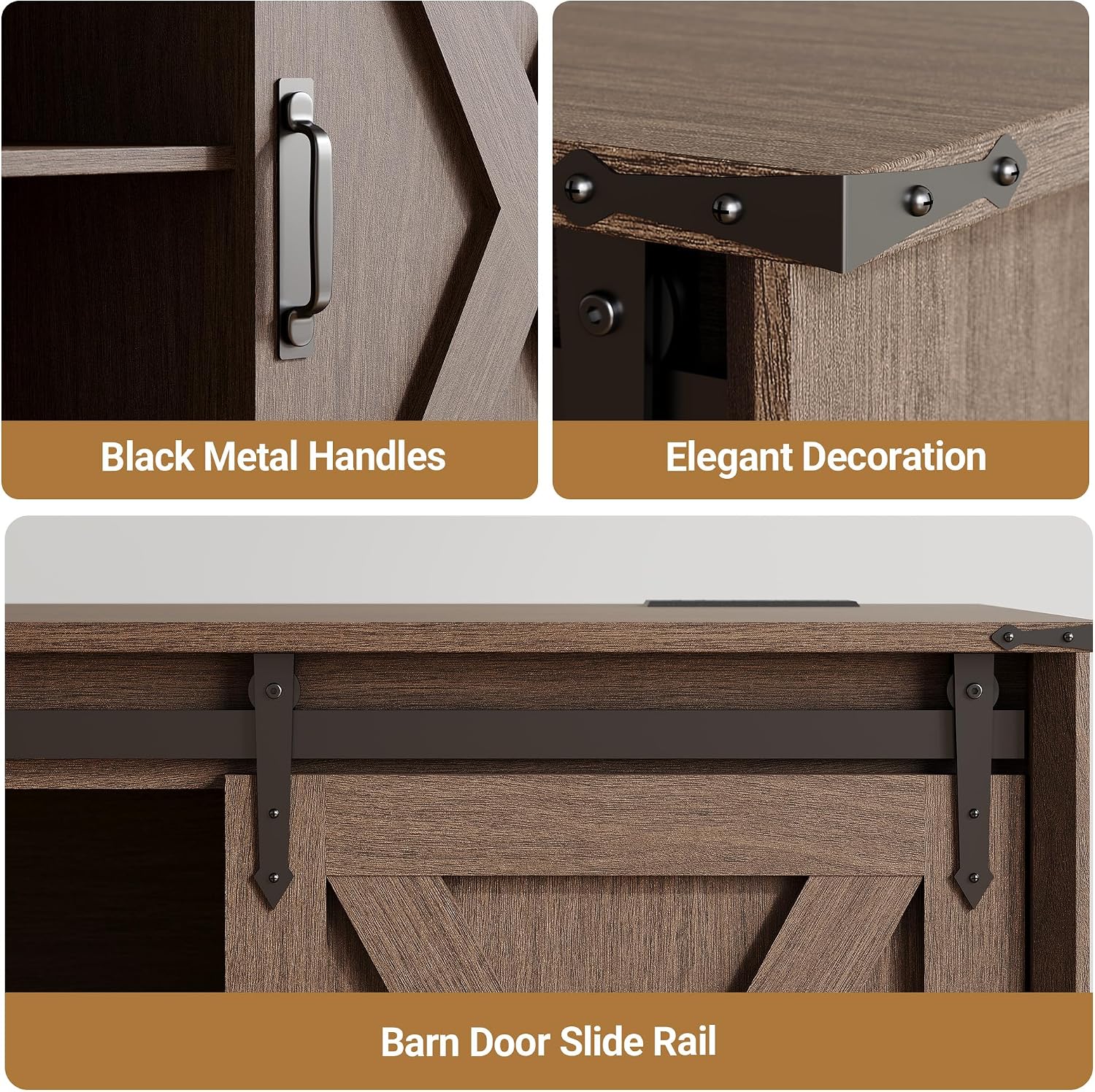 Claiks Farmhouse TV Stand with Power Outlet for TV up to 65', Modern Entertainment Center with Sliding Barn Door & Cabinet, Rustic Media TV Console Table for Living Room, Walnut
