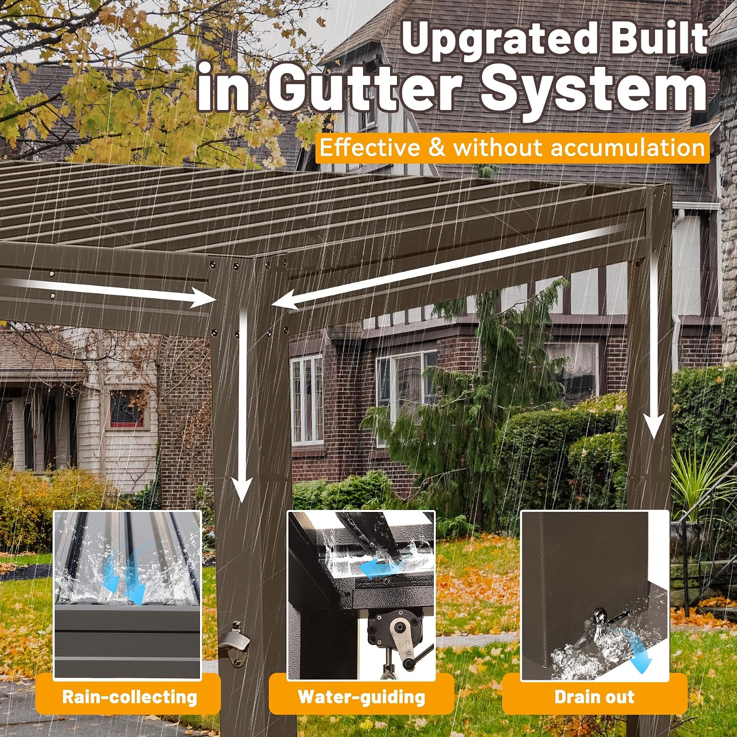 8x5 FT Grill Louvered Pergola for Outdoor Grill, Hardtop Grill Pergola with Built-in Gutter & Adjustable Rainproof Roof, Metal Shelter Gazebo for Patio Backyard Deck -Brown