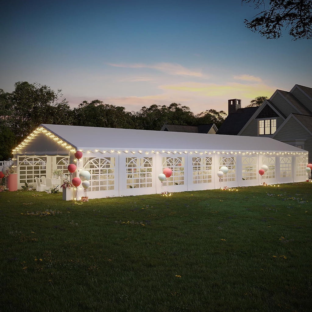 EROMMY 20x60FT Heavy Duty Party Tent, White Outdoor Event Canopy with Removable Sidewalls, Roll-up Doors & Storage Bags, Large Gazebo Shelter for Wedding, Commercial, and Backyard Use