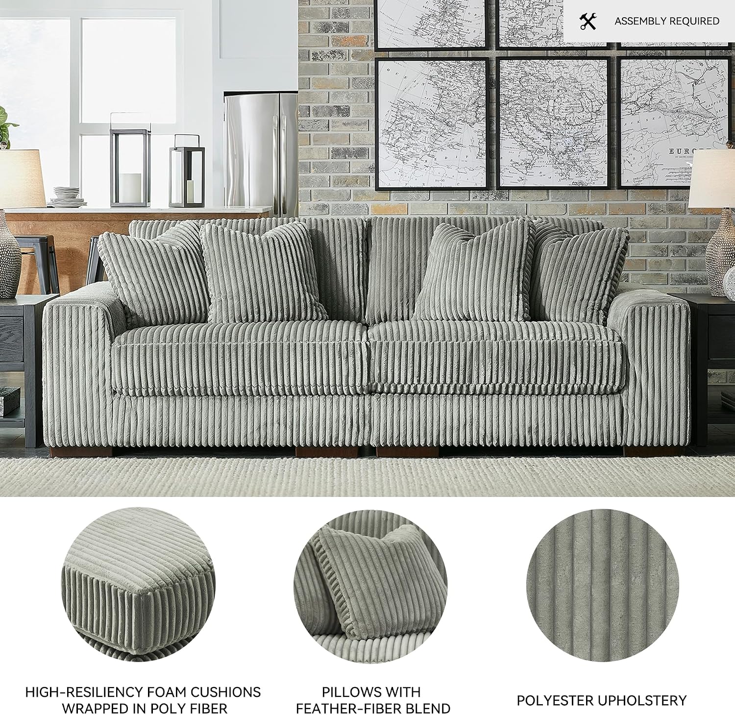 Signature Design by Ashley Lindyn Contemporary 2-Piece Sofa with Reversible Cushions, Gray