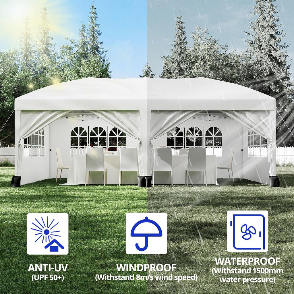 10x20 Pop Up Canopy Heavy Duty Commercial Instant Canopy Tent with 6 Sidewalls All Weather Waterproof Outdoor Wedding Party Tents for Parties Easy Set Up Canopy Gazebo for Backyard, Patio, Garden
