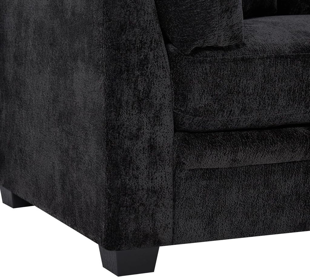 Christopher Knight Home Masie Chenille Upholstered 3 Seater Sofa Couch, Wooden Home Sofa Living Room, Comfy Cloud Couch for Bedroom, Home Office, Black