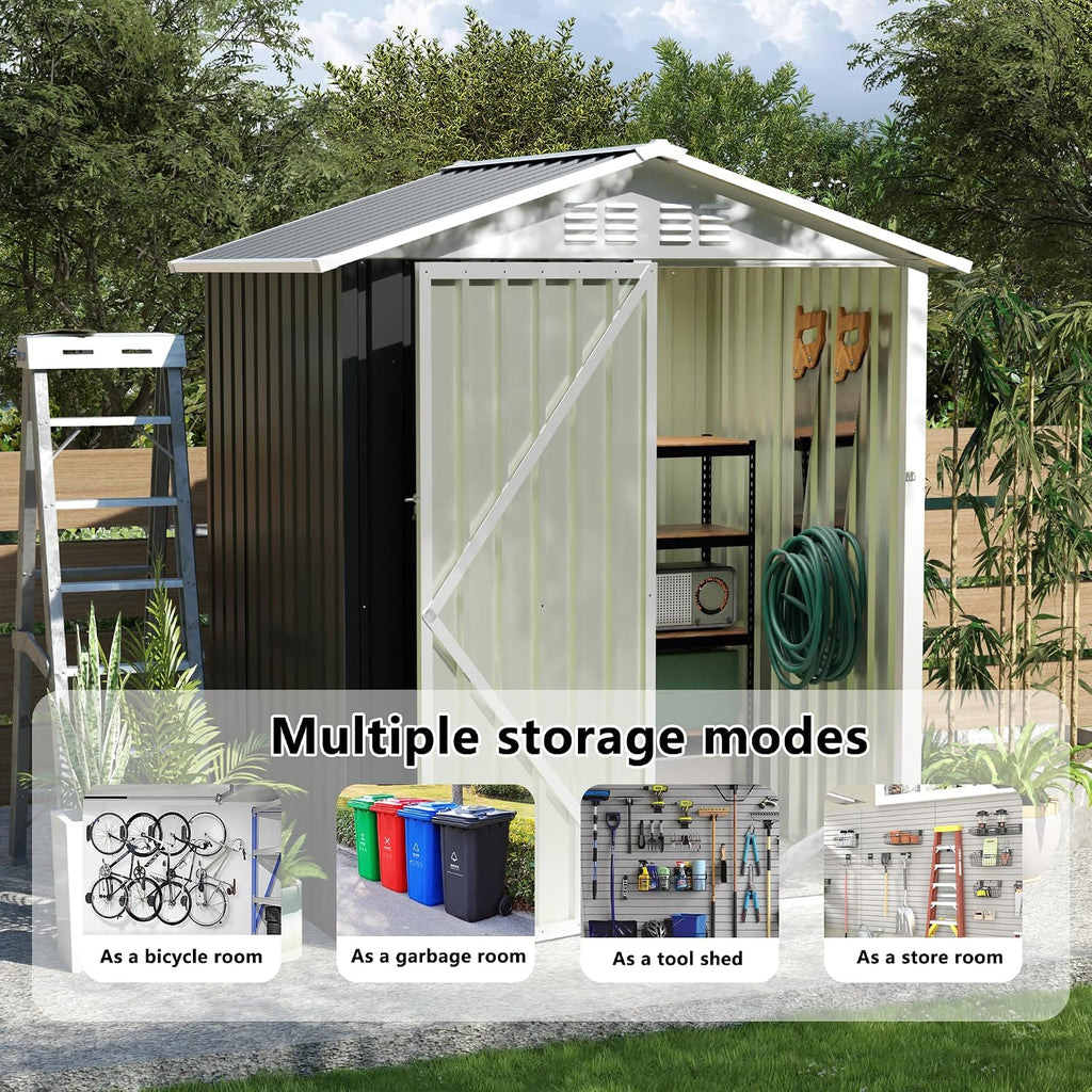 6x4FT Metal Outdoor Storage Shed Galvanized Garden Shed with Apex Roof & Lockable Door, Tool Shed Waterproof Rust-Resistant for Bike, Backyard Garden Lawn Patio