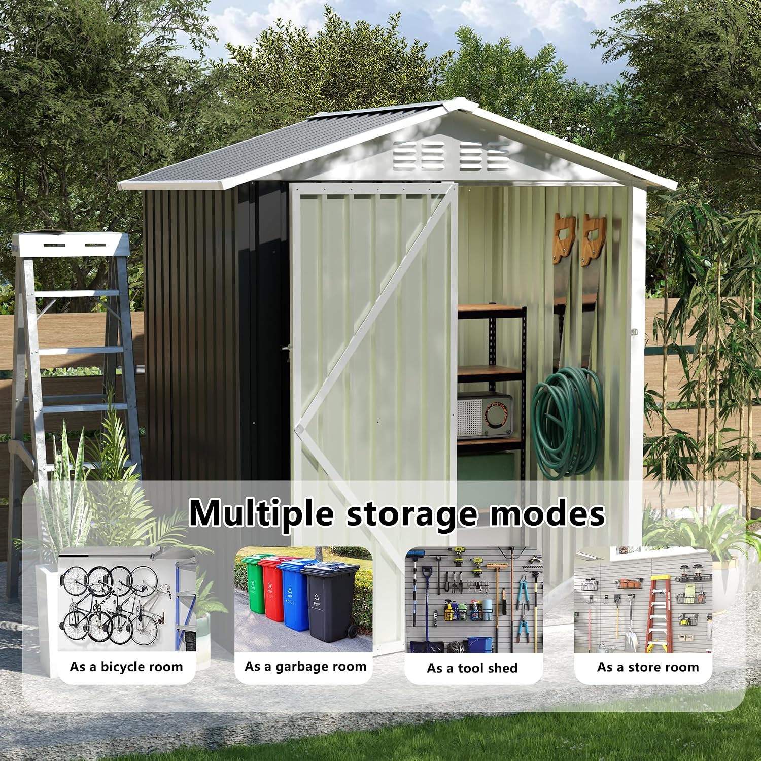 6x4FT Metal Outdoor Storage Shed Galvanized Garden Shed with Apex Roof & Lockable Door, Tool Shed Waterproof Rust-Resistant for Bike, Backyard Garden Lawn Patio