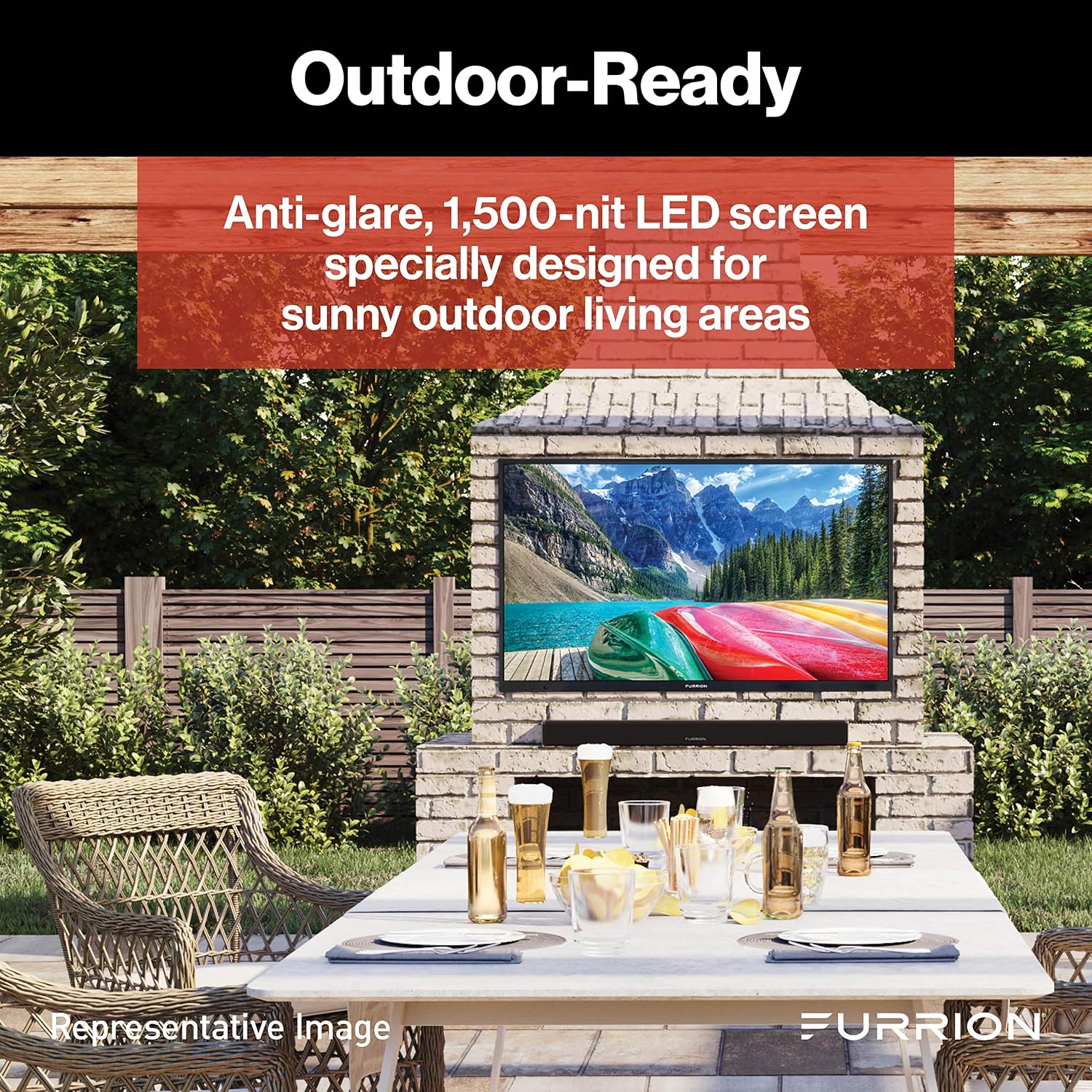 Furrion Aurora 55-Inch Sun 4K UHD LED Smart Outdoor TV - Weatherproof Outdoor Television with HDR10, Anti-Glare, 1,500-Nit LED Screen, Impact-Resistant Screen, External Antenna for Sunny Outdoor Areas