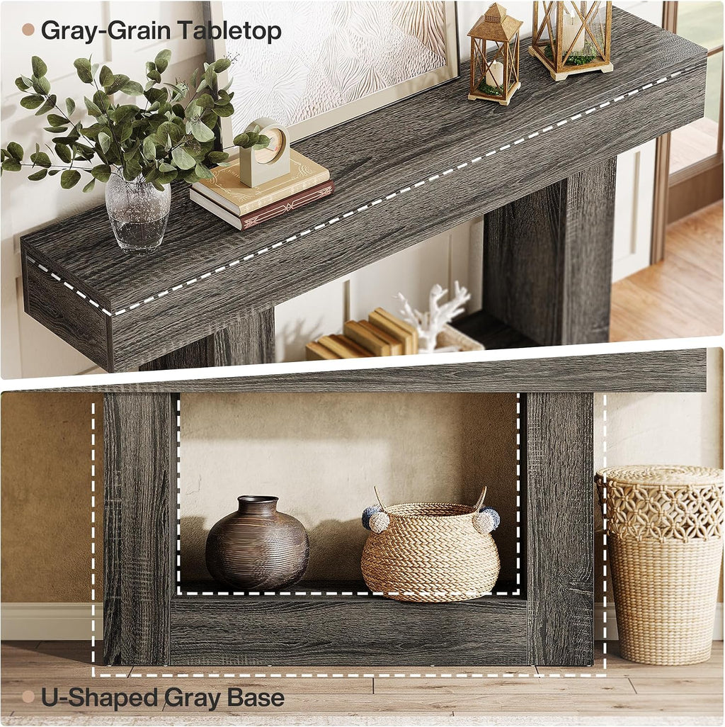 Tribesigns 63-Inch Long Console Table, 2-Tier Entryway Table Sofa Table with Storage, Farmhouse Wood Behind Couch Table for Living Room, Hallway, Rustic Gray