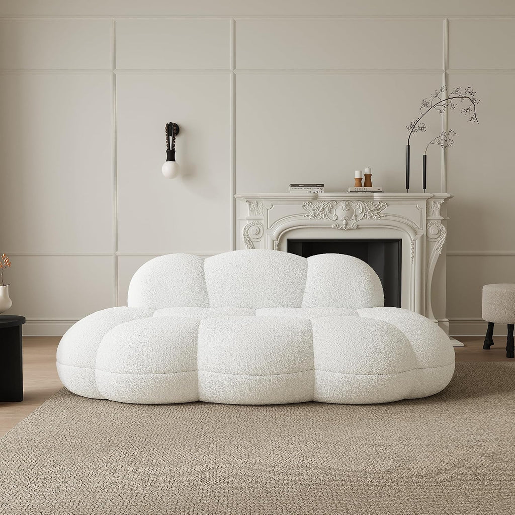 JACH Cloud Shaped Couches for Living Room, Modern Comfy Upholstered Sofa, Cloud Shaped Leisure Sofa, Upholstered Couch for Bedroom, Apartment, Small Space (White, No Assembly Required)