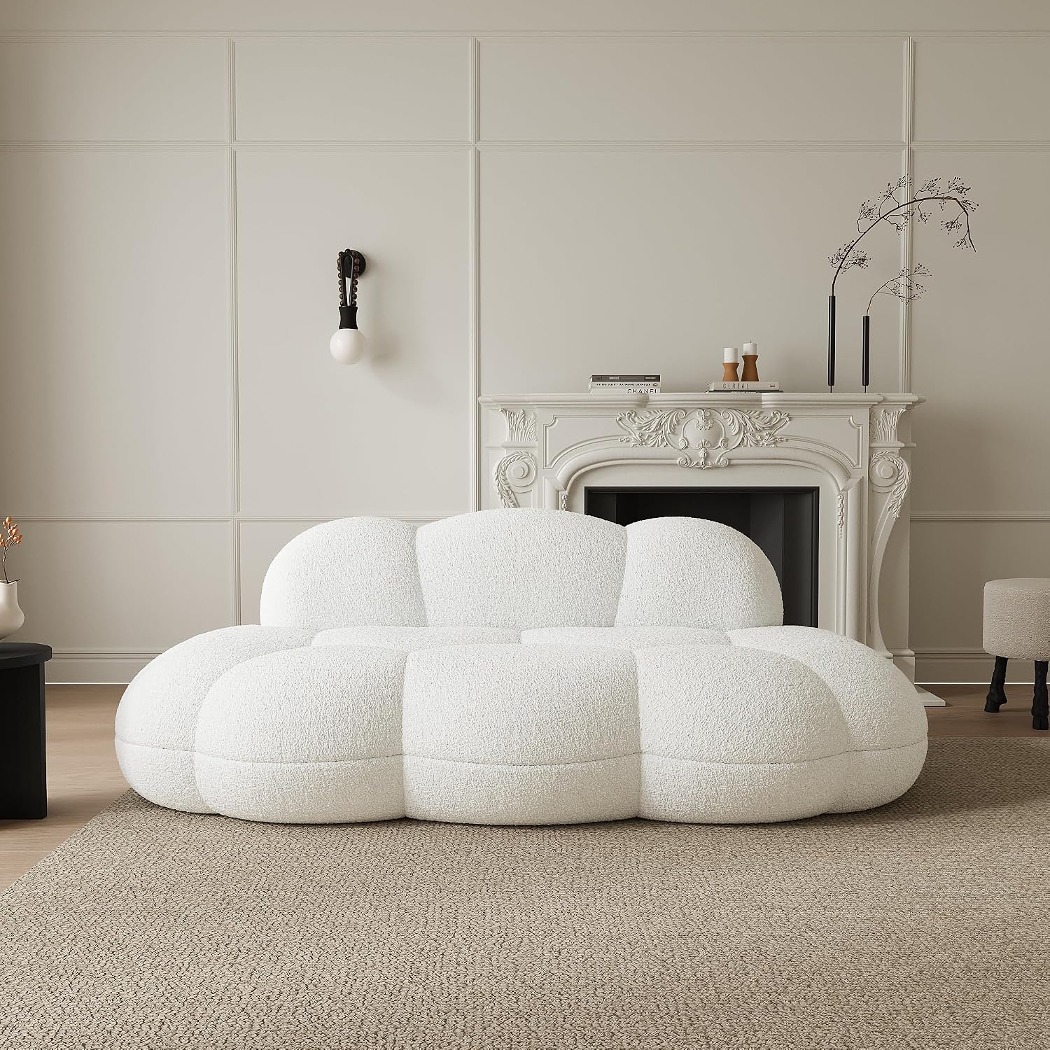 JACH Cloud Shaped Couches for Living Room, Modern Comfy Upholstered Sofa, Cloud Shaped Leisure Sofa, Upholstered Couch for Bedroom, Apartment, Small Space (White, No Assembly Required)