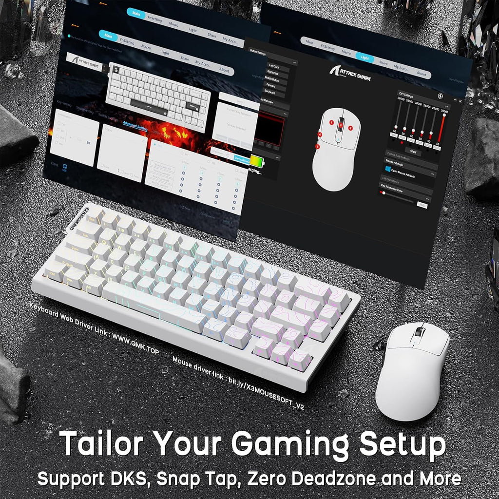 ATTACK SHARK X68 HE Wired Magnetic Keyboard with X3 Wireless Gaming Mouse Combos, 8KHz Rapid Trigger Keyboard, 0.01mm RT Accuracy, 49g Superlight Mouse, PAW3395, 26000 DPI - White Contours