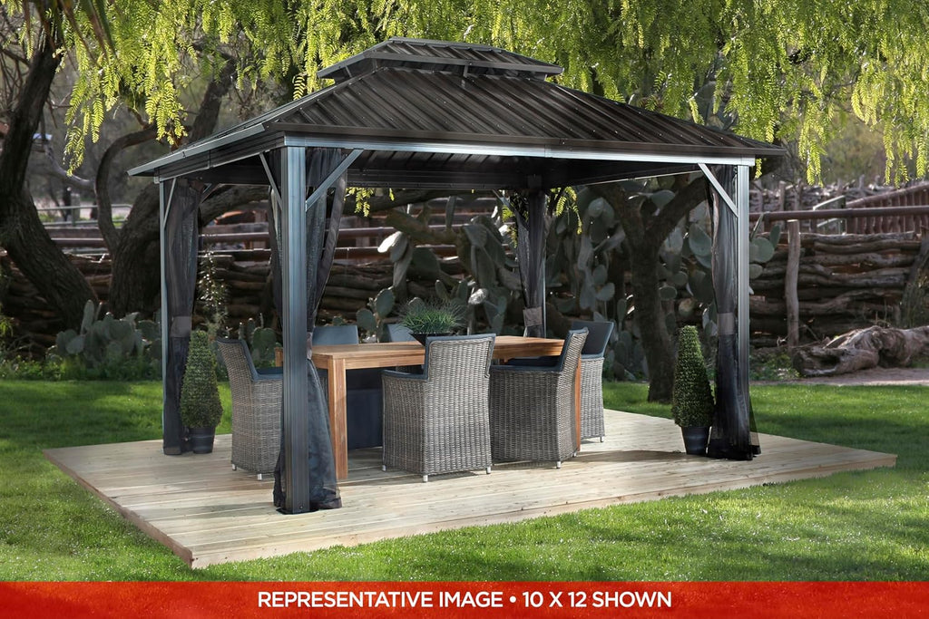 Sojag Outdoor 12' x 12' Genova Double Roof Hardtop Gazebo 4-Season Outdoor Sun Shelter with Mosquito Net