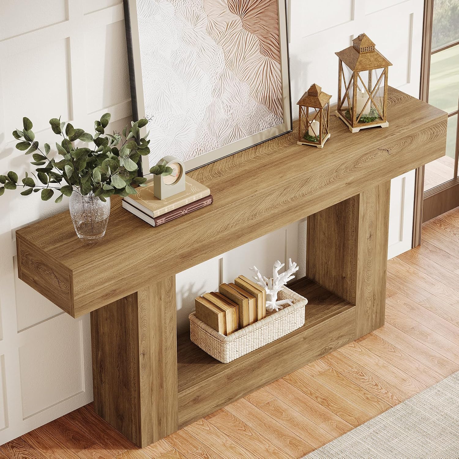Tribesigns 63-Inch Long Console Table, 2-Tier Entryway Table Sofa Table with Storage, Farmhouse Wood Behind Couch Table for Living Room, Hallway, Light Brown