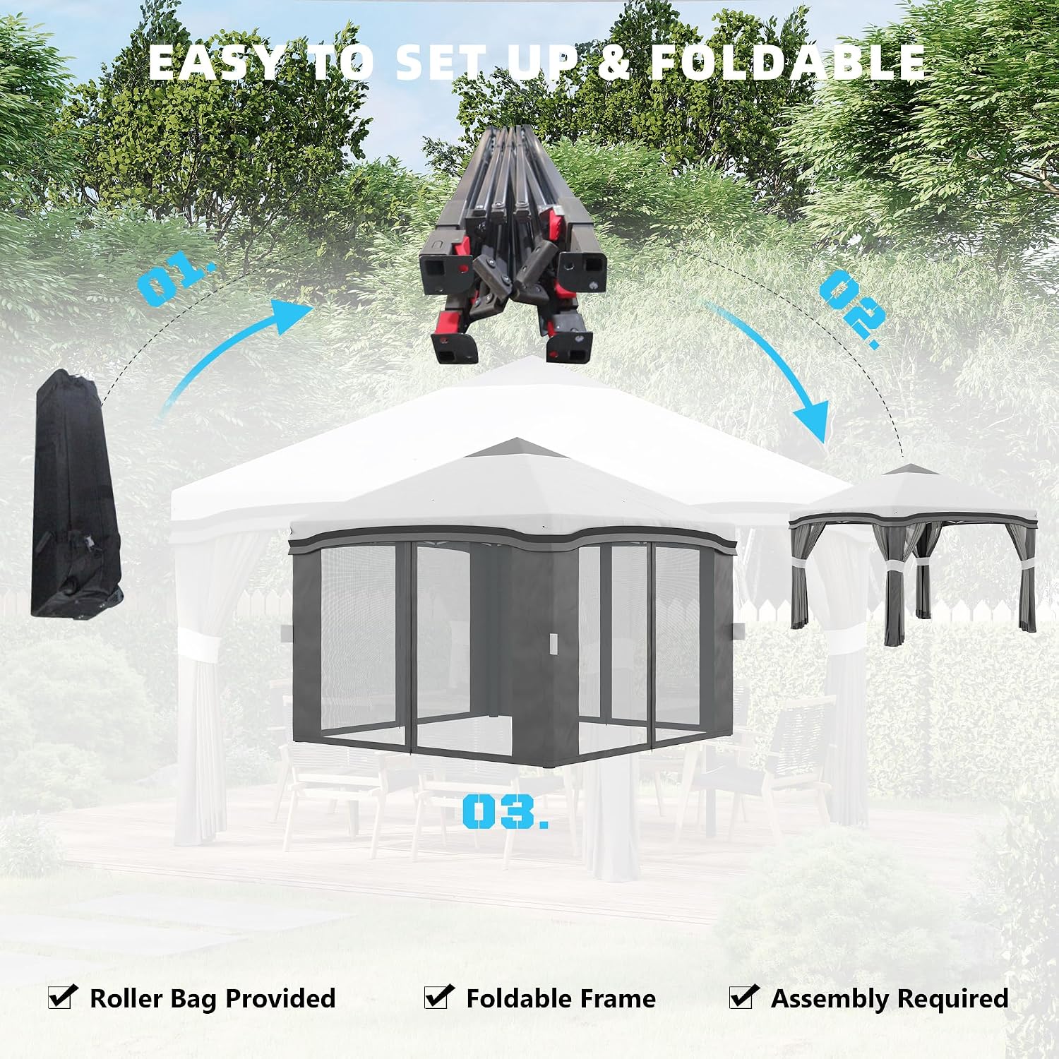 Outsunny 10' x 10' Pop Up Canopy Tent with Netting, Instant Tents for Parties, Height Adjustable, with Wheeled Carry Bag and 4 Sand Bags for Outdoor, Garden, Patio, Gray