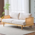 Merax 72' Spacious 2-Seater Sofa Couch with Armrests, Cane Rattan Wooden Frame Loveseat Sofa for Living Rooms, Bedrooms, Apartment, Office (Natural+Beige)